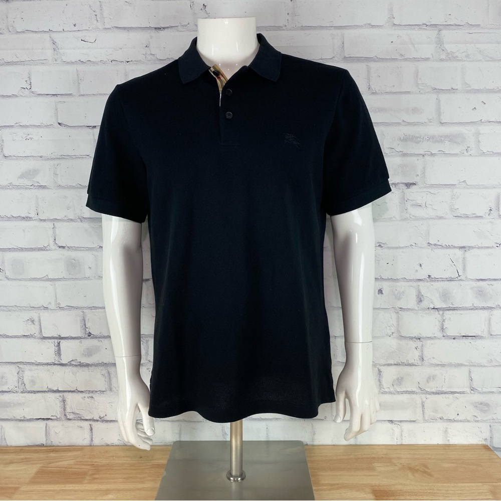Burberry Polo Shirt Men’s Large Black Nova Check London Short Sleeve Logo NWT